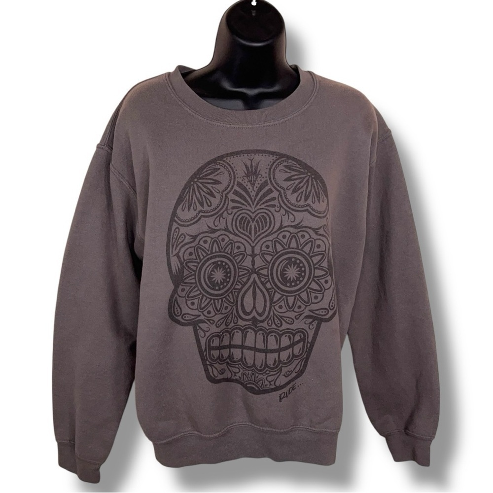 Y2K Era Rude Skull Sweatshirt READ DESCRIPTION  Small Sugar Skull Grey